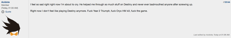 Illustration for article titled Beloved Destiny Community Member Dies At 33